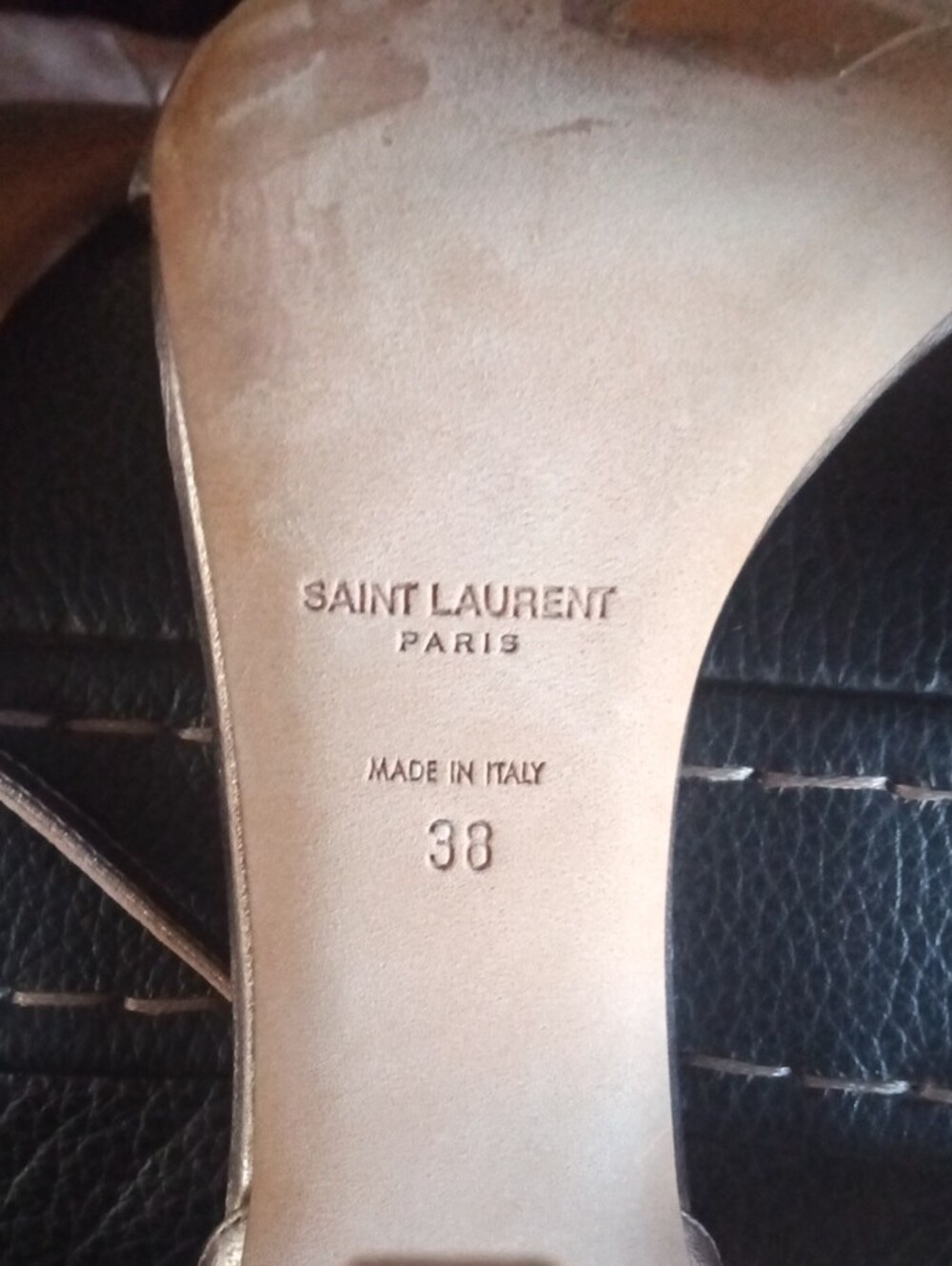 Saint Laurent Metallic Rose Gold Strappy Heel Sandals - Picture 2 of 4